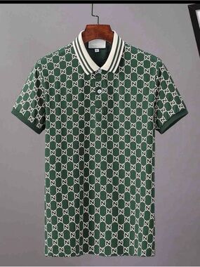 Gucci Green GG-Print Polo with Ivory Trim